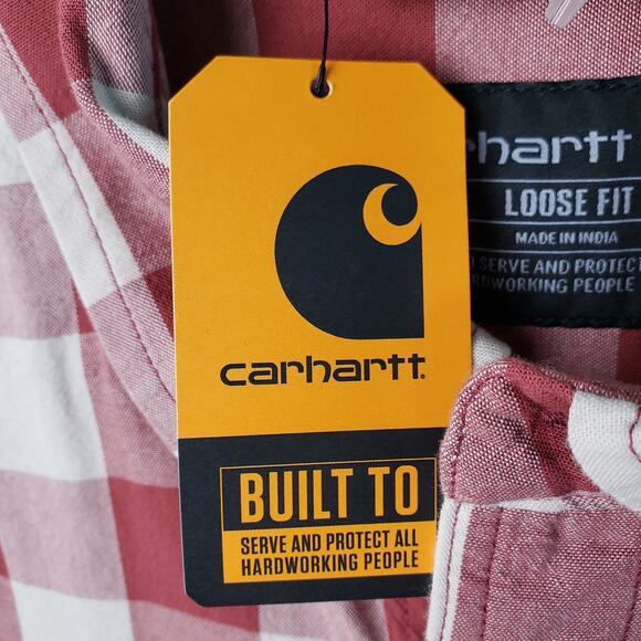 Carhartt Shirt Mens M Red White Plaid Short Sleeve Cotton Workwear Indie 46x31 - Picture 6 of 11